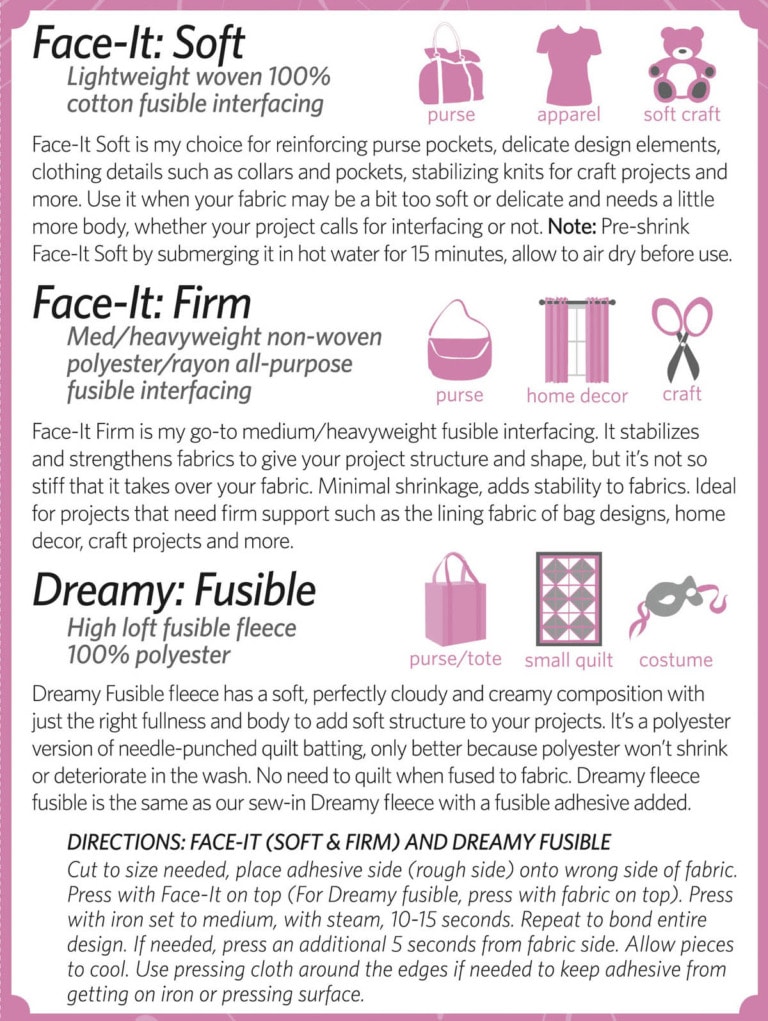 Pellon Fusible Interfacing Chart
