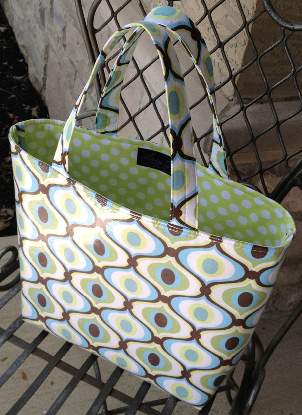 Slicker Tote, outside fabric laminated with Slicker,