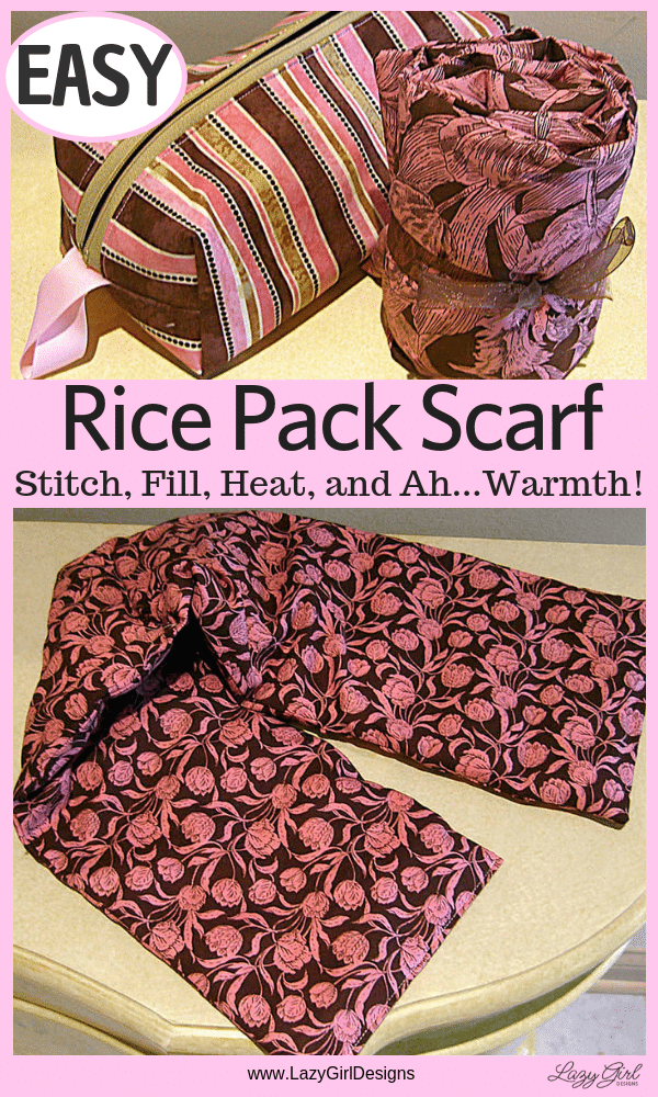 Scarf length rice pack and zippered case for storage