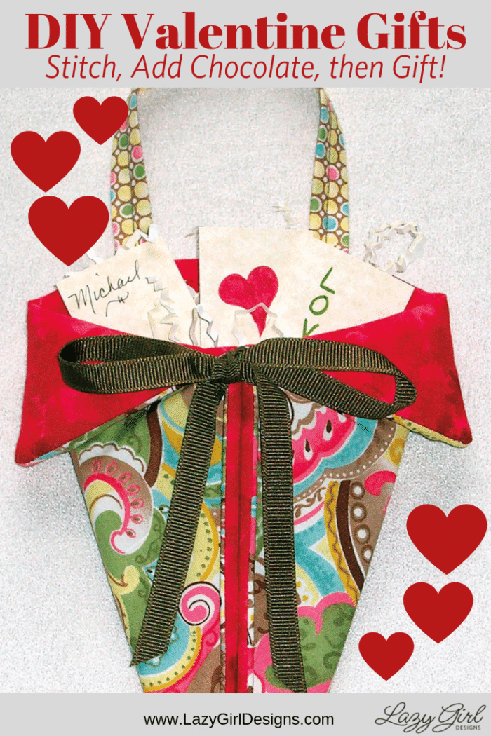 Triangular pouch filled with loves notes for Valentine's Day gifts.