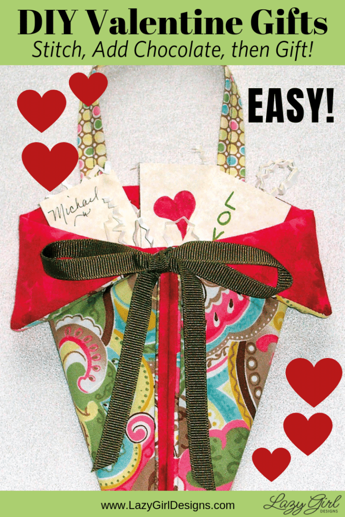 Triangular pouch filled with loves notes for Valentine's Day gifts.