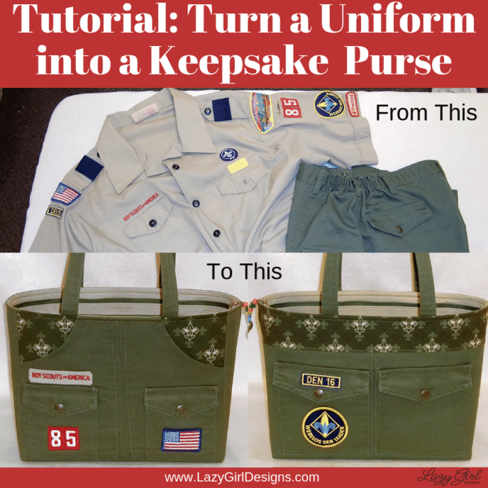 Make a purse from a scout uniform.