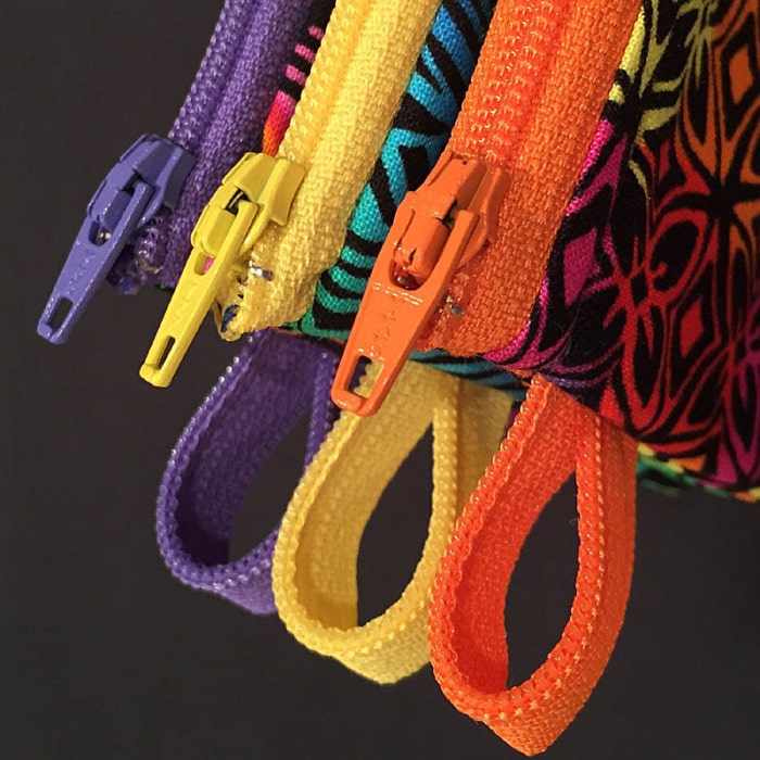 Close up of zipper pulls.