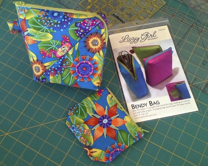 Two zipper pouches and a Bendy Bag pattern.