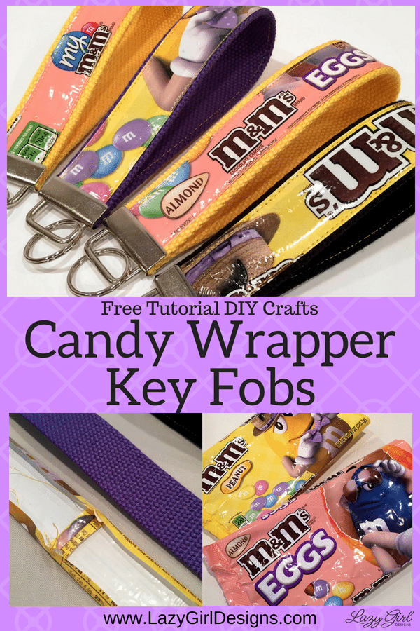 Key fobs made from pretty candy wrappers.