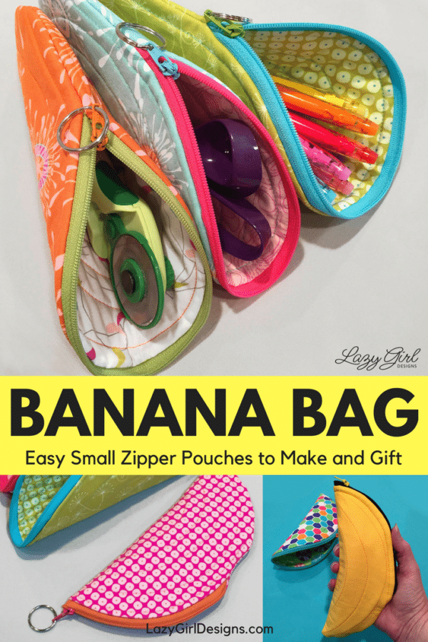 banana bag small zipper pouch sewing pattern from Lazy Girl Designs LGD