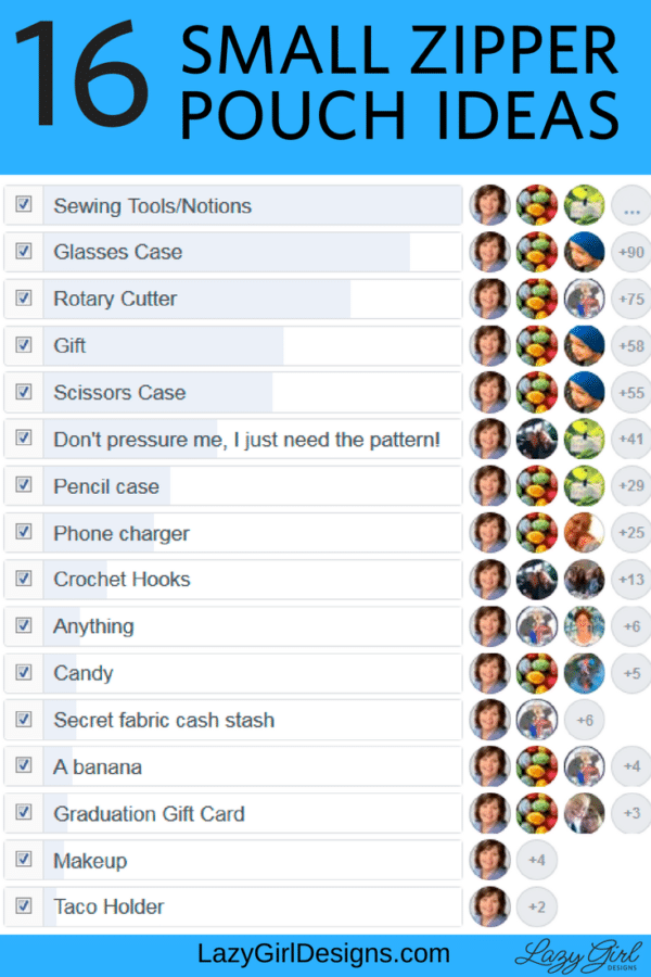 Ideas for how to use small zipper pouches sewing pattern