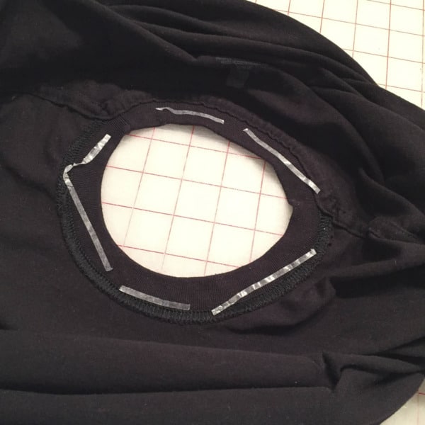 double sided sewing tape on t shirt neck hole