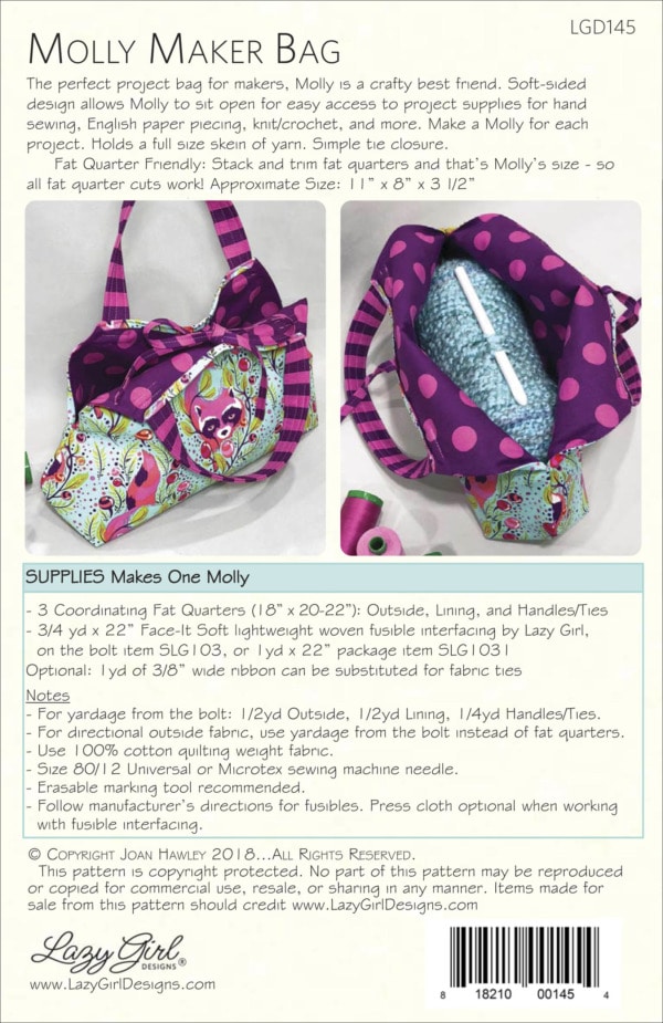 Molly Maker Bag DIY sewing pattern back cover