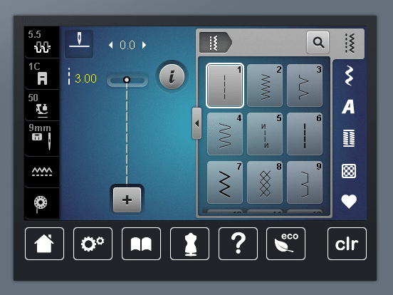 BERNINA sewing machine stitch settings panel.