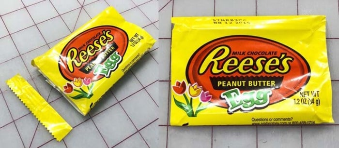 Candy wrappers with the sealed edges cut off.