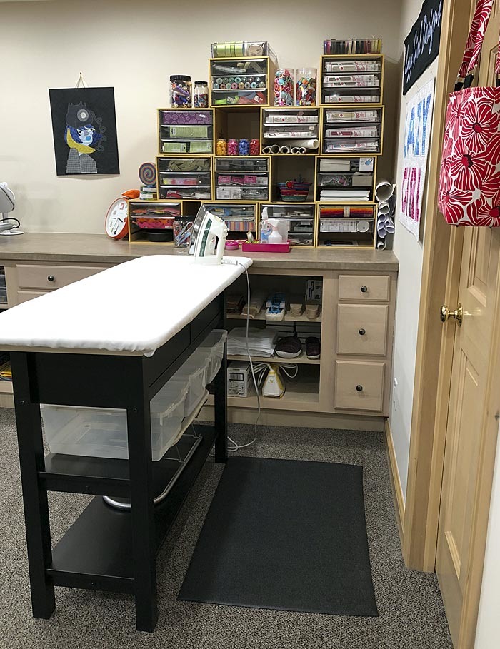 Quilting Digest - Create a rolling ironing station from a storage cart and  a tabletop ironing board. Learn how to make your own here