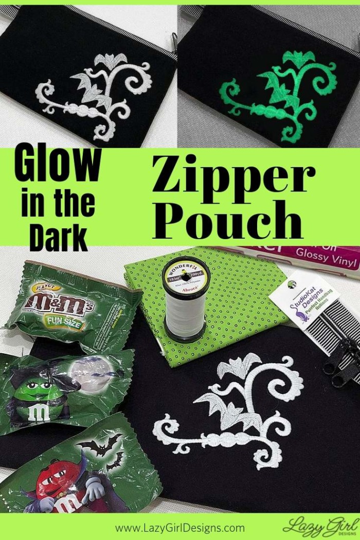 Supplies to make a glow in the dark zipper pouch.