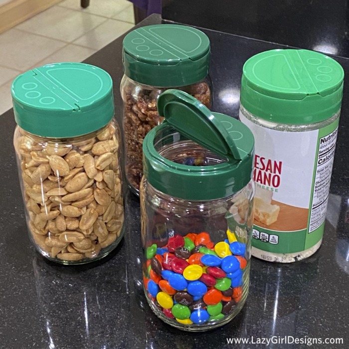 Glass jars filled with snacks